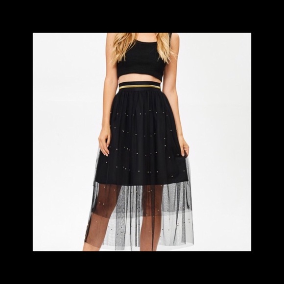 Black Tulle Pearled Skirt - Picture 3 of 6